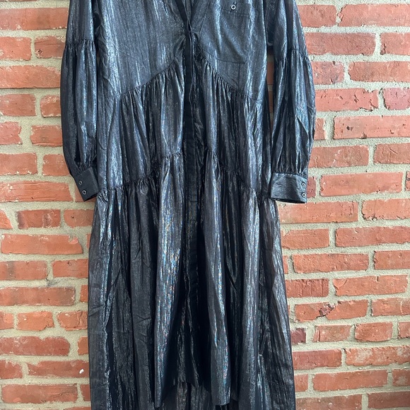 Pilcro Long Sleeve V-Neck Metallic High Low Dress. Size XS. - Picture 5 of 7